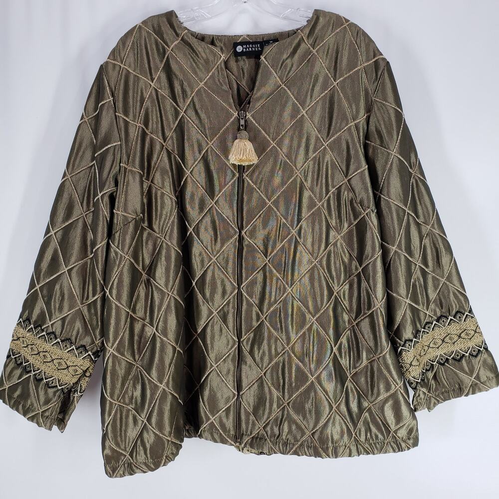 Maggie Barnes Women's Golden Brown Quilted Tassel  Full  Zip Jacket Size 1X